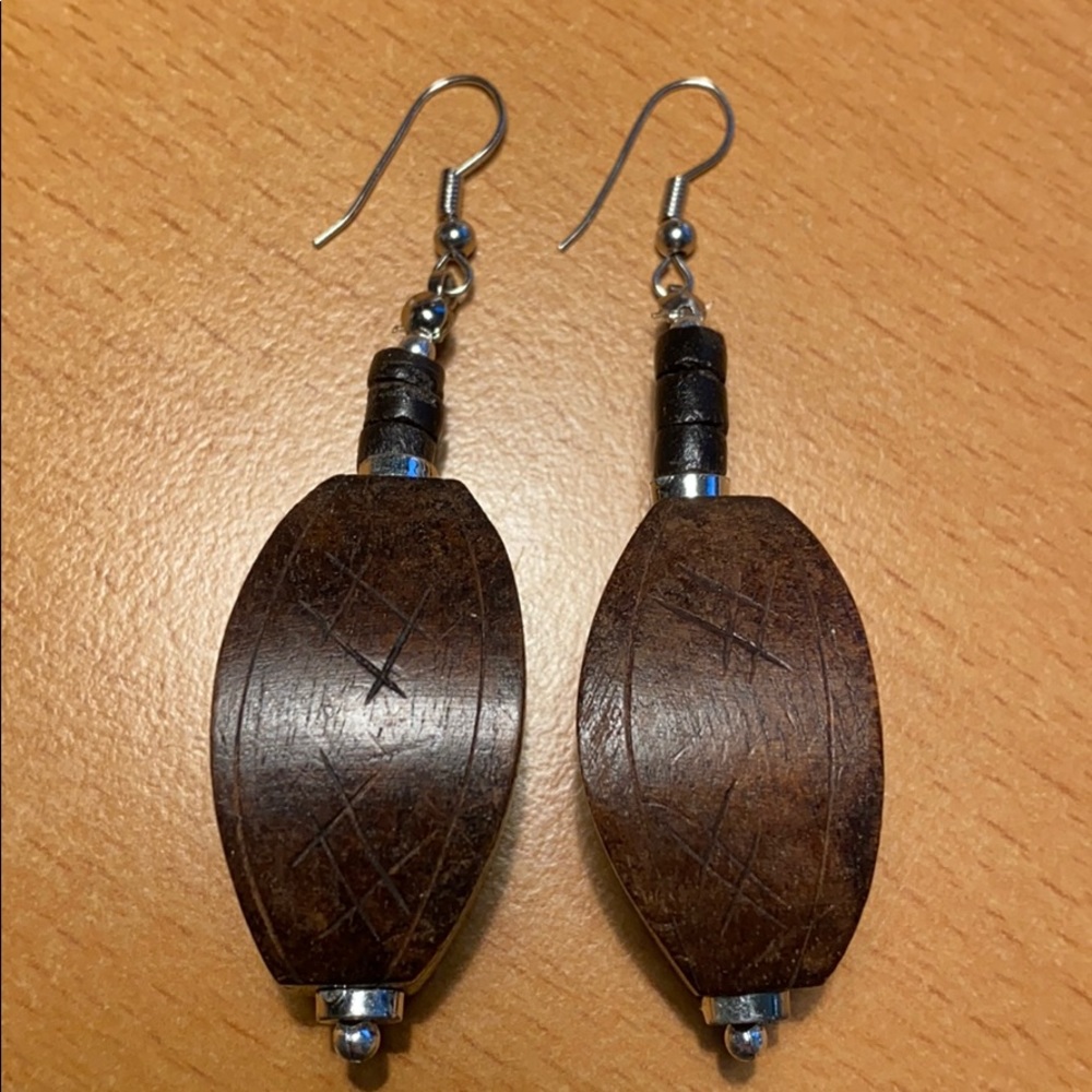 New Brown Wood Dangle Earrings - Picture 2 of 2